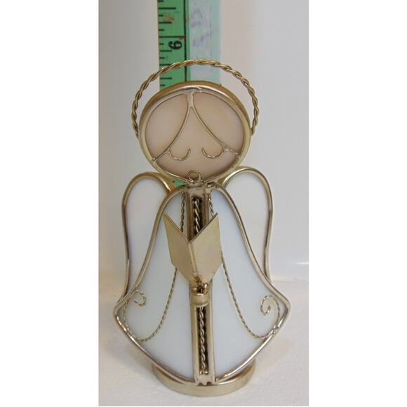 Stained Glass Angel Choir Robe Wings 6" Paperweight White Gold tone Hymnal VTG - Picture 2 of 9